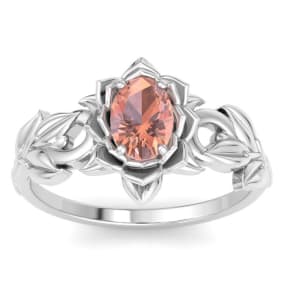 3/4 Carat Oval Shape Morganite Ornate Ring In 14K White Gold