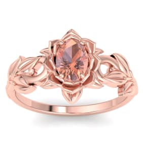 3/4 Carat Oval Shape Morganite Ornate Ring In 14K Rose Gold