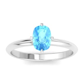 Retrograde Birthstones™ 1 Carat Antique Cushion Shape Blue Topaz Ring In 14K White Gold