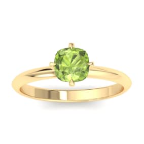 Retrograde Birthstones™ 1 Carat Cushion Shape Peridot Ring In 14K Yellow Gold