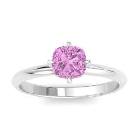 Retrograde Birthstones™ 1 Carat Cushion Shape Pink Topaz Ring In 14K White Gold