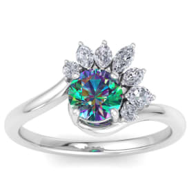 1-1/4 Carat Round Shape Mystic Topaz Ring With Marquise Crown In 14 Karat White Gold