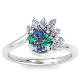 Retrograde Birthstones™ 1-1/4 Carat Round Shape Mystic Topaz Ring With Marquise Crown In 14 Karat White Gold