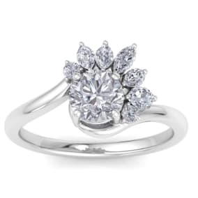 Retrograde Birthstones™ 1 1/4 Carat Diamond Engagement Ring With Marquise Halo Crown In 14K White Gold