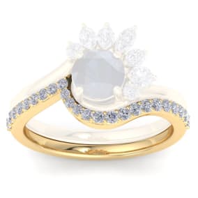 Retrograde Birthstones™ 1/2 Carat Matching Diamond Band 14K Yellow Gold