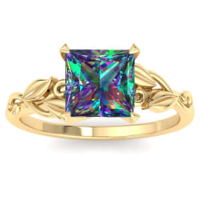 Retrograde Birthstones™ 1-1/2 Carat Princess Shape Mystic Topaz Ring In 14 Karat Yellow Gold