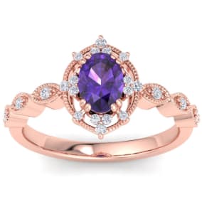 Amethyst Ring: 1 Carat Amethyst and Diamond Ring