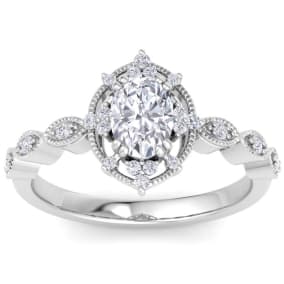 1 Carat Oval Shape Moissanite Engagement Ring In 14K White Gold