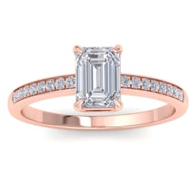 1 1/4 Carat Emerald Shape Diamond Engagement Ring In 14K Rose Gold