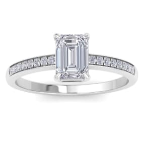 1 1/4 Carat Emerald Shape Diamond Engagement Ring In 14K White Gold