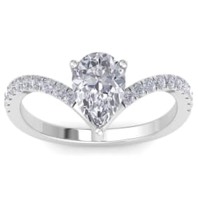 Retrograde Birthstones™ 1 1/2 Carat Pear Shape Diamond Engagement Ring In 14K White Gold