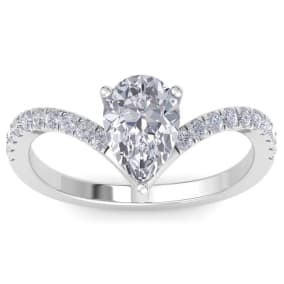 1 1/2 Carat Pear Shape Diamond Engagement Ring In 14K White Gold