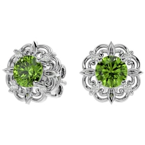 2 Carat Peridot and Diamond Antique Stud Earrings In Sterling Silver