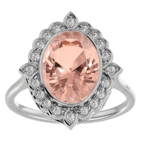 1-1/3 Carat Oval Shape Morganite and Halo Diamond Ring In 14 Karat White Gold