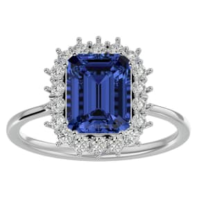 Retrograde Birthstones™ 2 3/4 Carat Tanzanite and Halo Diamond Ring In 14K White Gold