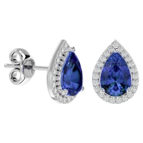 2 3/4 Carat Tanzanite and Diamond Pear Shape Stud Earrings In 14 Karat White Gold 