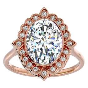 1 1/4 Carat Oval Shape Halo Lab Grown Diamond Ring In 14 Karat Rose Gold