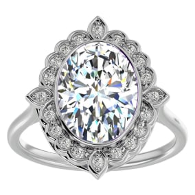 1 1/4 Carat Oval Shape Halo Lab Grown Diamond Ring In 14 Karat White Gold
