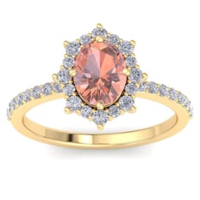 1-1/2 Carat Oval Shape Morganite and Diamond Ring In 14K Yellow Gold