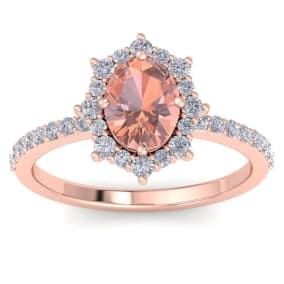 1-1/2 Carat Oval Shape Morganite and Diamond Ring In 14K Rose Gold