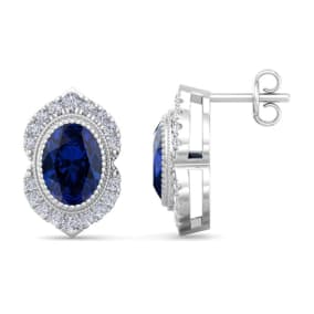 Sapphire Earrings: 2 1/2 Carat Sapphire and Diamond Earrings