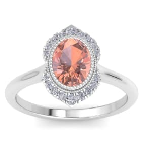 1-1/5 Carat Oval Shape Morganite and Diamond Ring In 14K White Gold