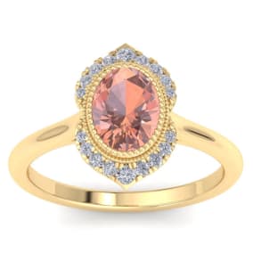 1-1/5 Carat Oval Shape Morganite and Diamond Ring In 14K Yellow Gold