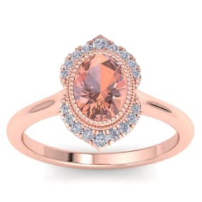 1-1/5 Carat Oval Shape Morganite and Diamond Ring In 14K Rose Gold