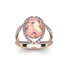 1-1/2 Carat Oval Shape Morganite and Halo Diamond Ring In 14 Karat Rose Gold