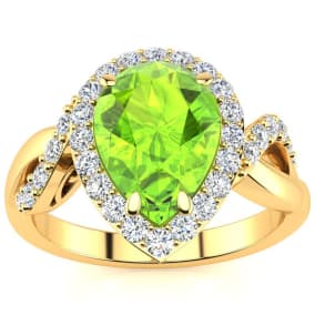 2 1/2ct Pear Shape Peridot and Diamond Ring in 14K Yellow Gold