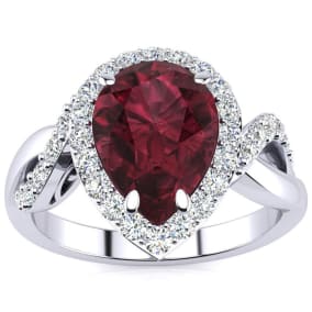 Retrograde Birthstones™ 2 1/2ct Pear Shape Garnet and Diamond Ring in 14K White Gold