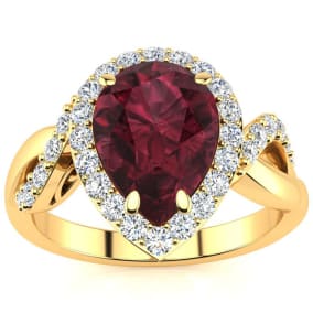 Retrograde Birthstones™ 2 1/2ct Pear Shape Garnet and Diamond Ring in 14K Yellow Gold
