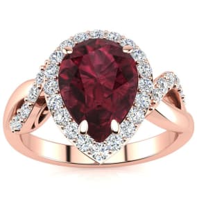 Garnet Ring: Garnet Jewelry: 2 1/2ct Pear Shape Garnet and Diamond Ring in 14K Rose Gold