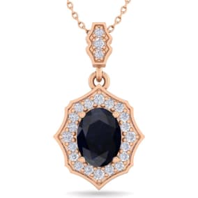 1 3/4 Carat Oval Shape Sapphire and Diamond Necklace In 14 Karat Rose Gold, 18 Inches