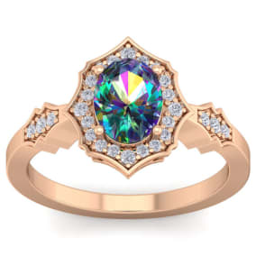 1-1/3 Carat Oval Shape Mystic Topaz Ring And Diamonds In 14 Karat Rose Gold