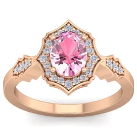 Pink Gemstones 1 3/4 Carat Oval Shape Pink Topaz and Diamond Ring In 14 Karat Rose Gold