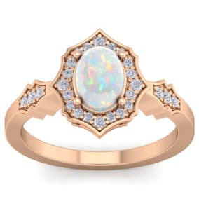 1-1/4 Carat Oval Shape Opal Ring with Diamonds In 14 Karat Rose Gold
