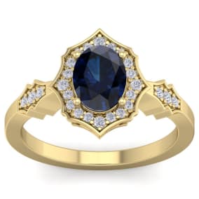 1 3/4 Carat Oval Shape Sapphire and Diamond Ring In 14 Karat Yellow Gold