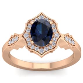 1 3/4 Carat Oval Shape Sapphire and Diamond Ring In 14 Karat Rose Gold