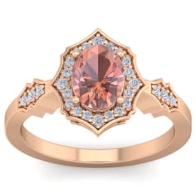 1-1/2 Carat Oval Shape Morganite and Diamond Ring In 14 Karat Rose Gold
