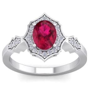 1 3/4 Carat Oval Shape Ruby and Diamond Ring In 14 Karat White Gold