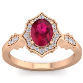 1 3/4 Carat Oval Shape Ruby and Diamond Ring In 14 Karat Rose Gold