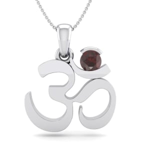 Retrograde Birthstones™ 0.40 Carat Garnet Om Necklace In 14 Karat White Gold, 18 Inches