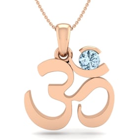 Aquamarine Necklace: Aquamarine Jewelry: 1/4 Carat Aquamarine Om Necklace In 14 Karat Rose Gold, 18 Inches