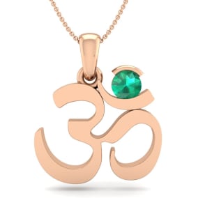 1/4 Carat Emerald Om Necklace In 14 Karat Rose Gold, 18 Inch Chain