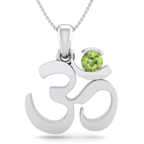 1/3 Carat Peridot Om Necklace In 14 Karat White Gold, 18 Inches