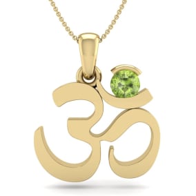 Retrograde Birthstones™ 1/3 Carat Peridot Om Necklace In 14 Karat Yellow Gold, 18 Inches