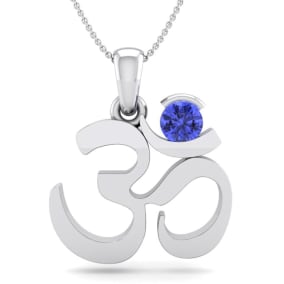 Retrograde Birthstones™ 1/4 Carat Tanzanite Om Necklace In 14 Karat White Gold, 18 Inches