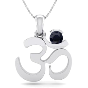 Retrograde Birthstones™ 1/3 Carat Sapphire Om Necklace In 14 Karat White Gold, 18 Inches