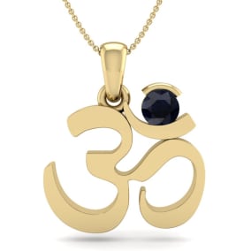 Retrograde Birthstones™ 1/3 Carat Sapphire Om Necklace In 14 Karat Yellow Gold, 18 Inches